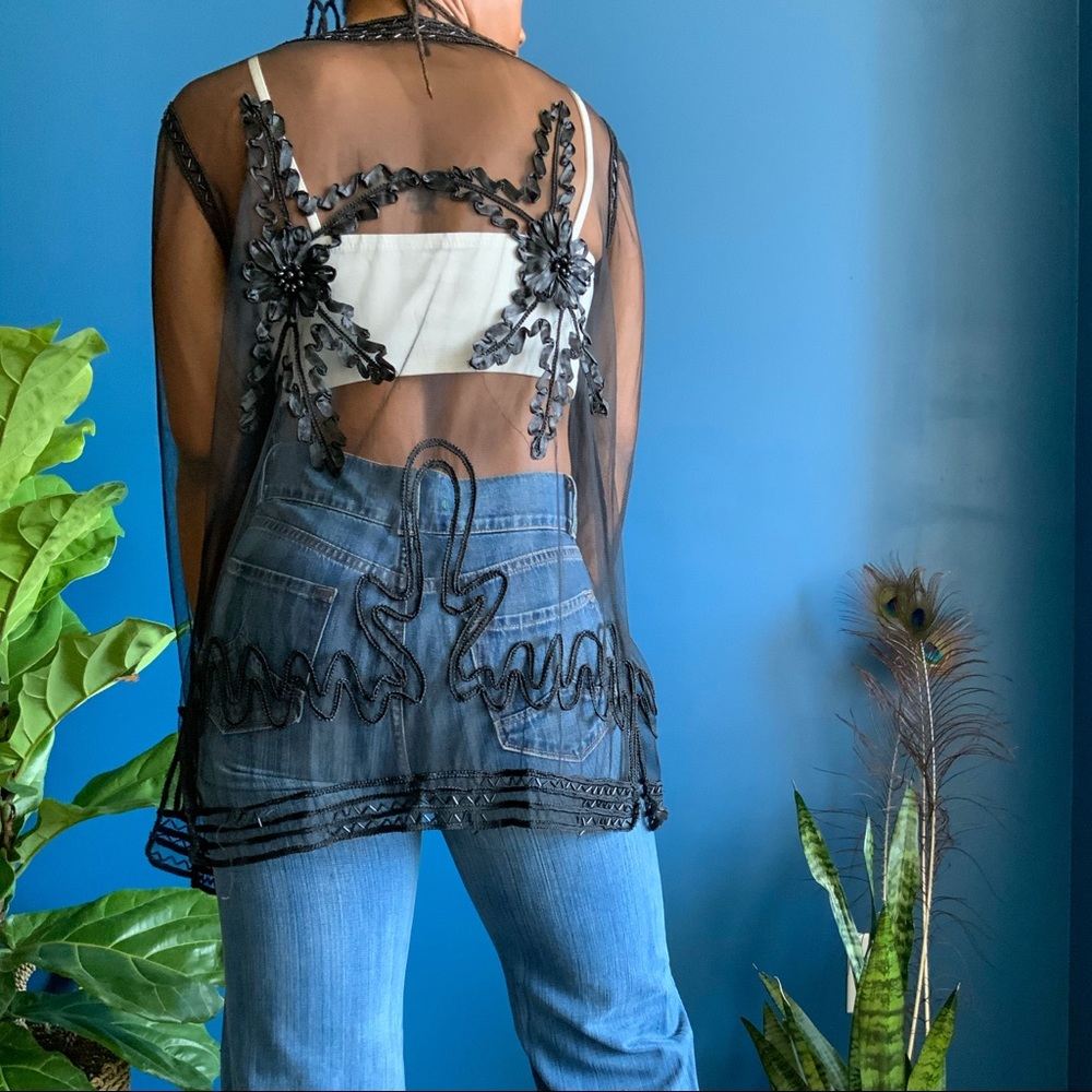 Long Sleeve Sheer Mesh Top with buttons